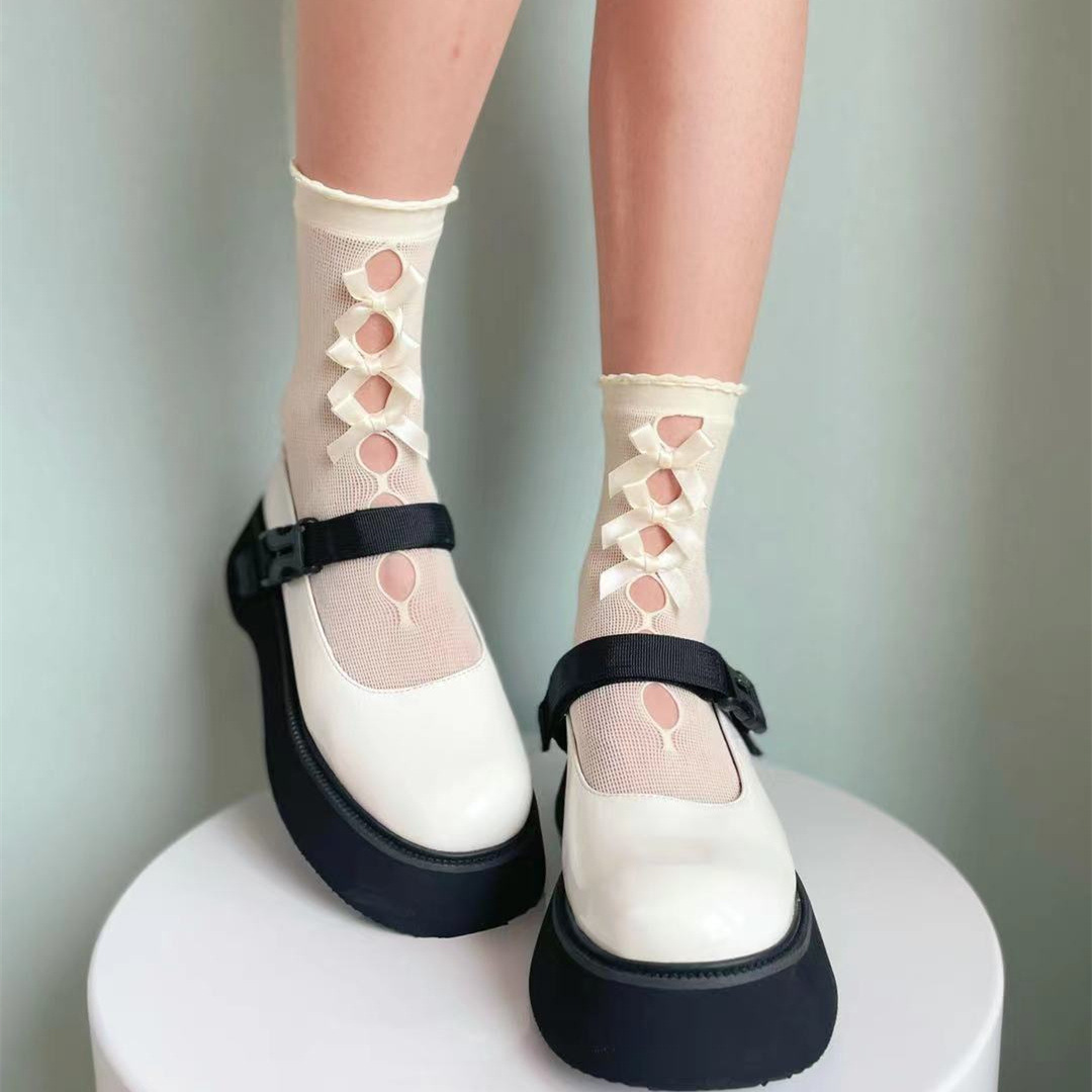 可爱Lolita蝴蝶结中筒袜日系