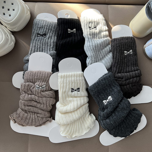 秋冬刺绣蝴蝶结堆堆保暖显瘦袜套