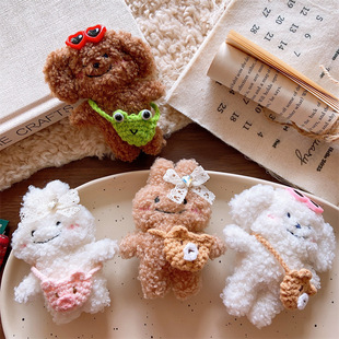 秋冬新款羊羔毛动物背包发夹可爱手工钩织毛线包包小兔小狗鸭嘴夹