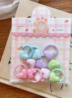 韩系儿童春夏印花蝴蝶结纽扣发夹可爱mini小号发圈布艺扣头绳袋装