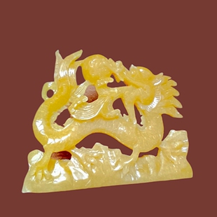 天然黄玉玉龙戏珠回头是岸金不换风水回头龙客厅办公室玄关摆件