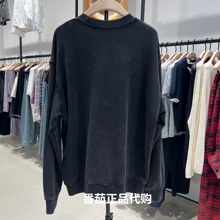 MOCO卫衣摩安珂春秋棉质美式钻饰怀旧洗水落肩轻朋克风MBE3SWST01
