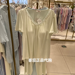 专柜直邮套装爱慕AM46A861莫代尔带胸垫短袖七分裤外穿家居防凸点
