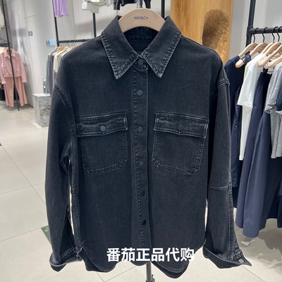 MOCO牛仔衬衫摩安珂春秋磨旧棉质工装口袋MBE3SHT022