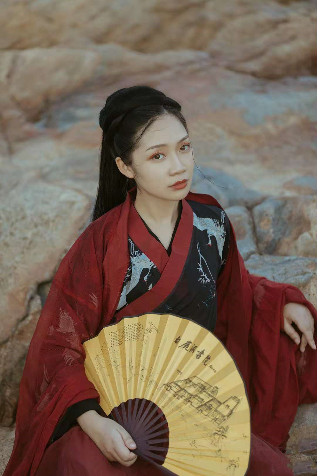 魏晋风汉服女齐腰襦裙红男情侣班服大袖衫交领广袖流仙裙古风写真