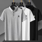 300斤肥仔短袖 胖子 夏装 t恤男加肥加大码 翻领上衣宽松刺绣有领半袖