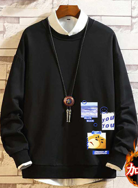 400斤170胸围冬季加绒卫衣男大码宽松胖子上衣加肥加大男T恤长袖9