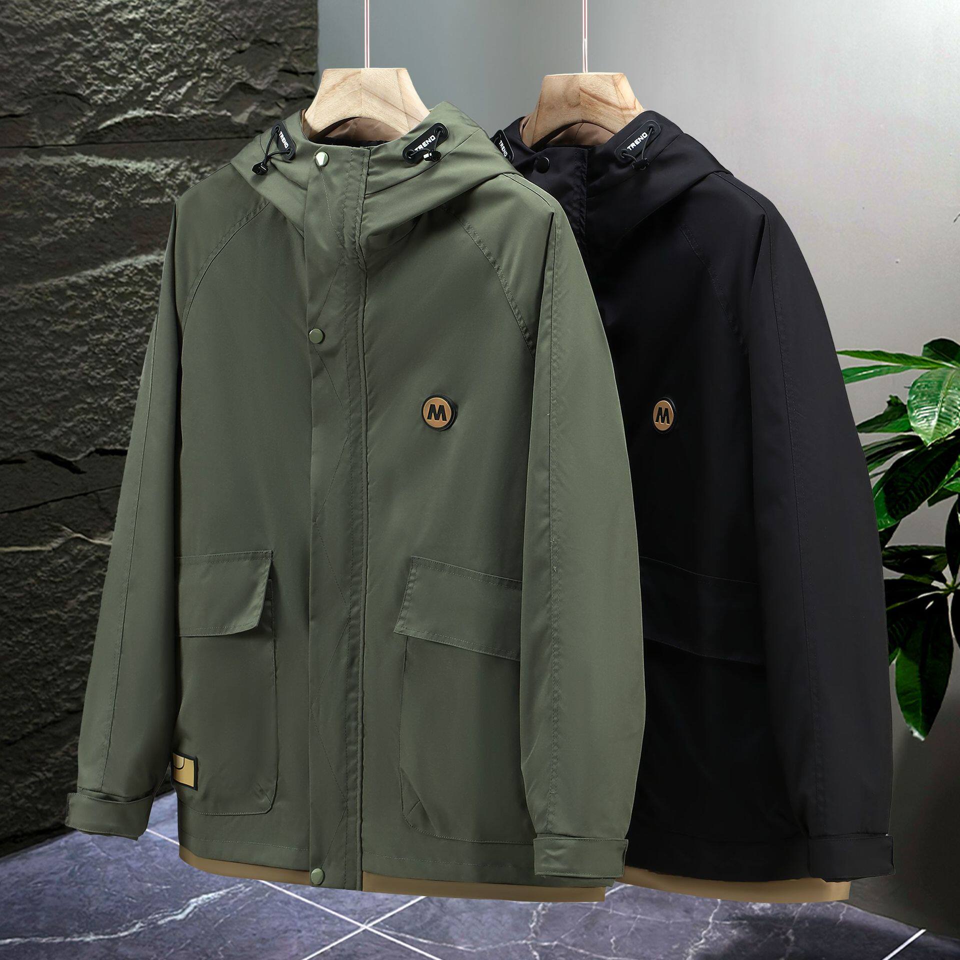 300斤特大码男装外套春秋款ins潮胖子工装风衣加肥加大男夹克连帽