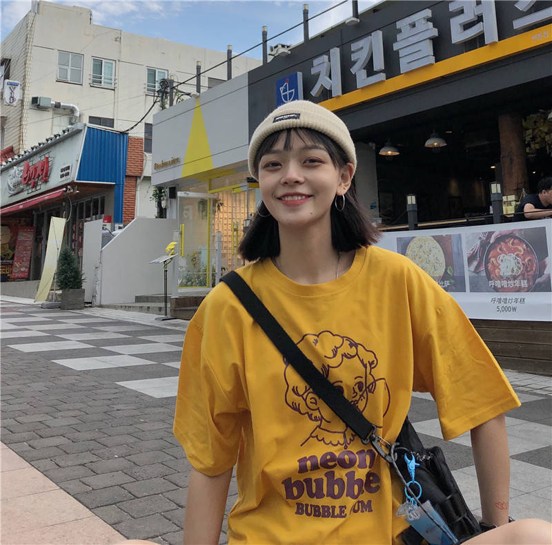 超火cec短袖t恤女寬鬆韓版ins潮原宿bf慵懶風怪味喪系mschf上衣服