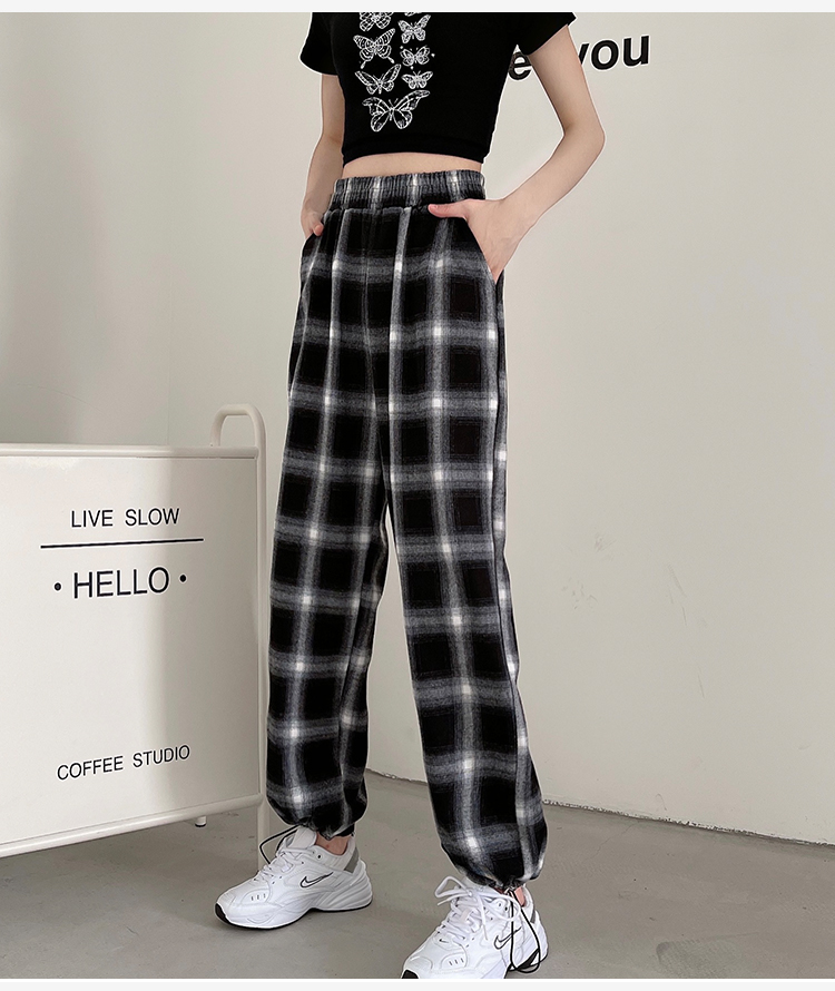 Summer school style, new fashion, versatile, retro plaid, loose and casual, Harlan thin Sweatpants