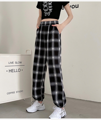 Summer school style, new fashion, versatile, retro plaid, loose and casual, Harlan thin Sweatpants