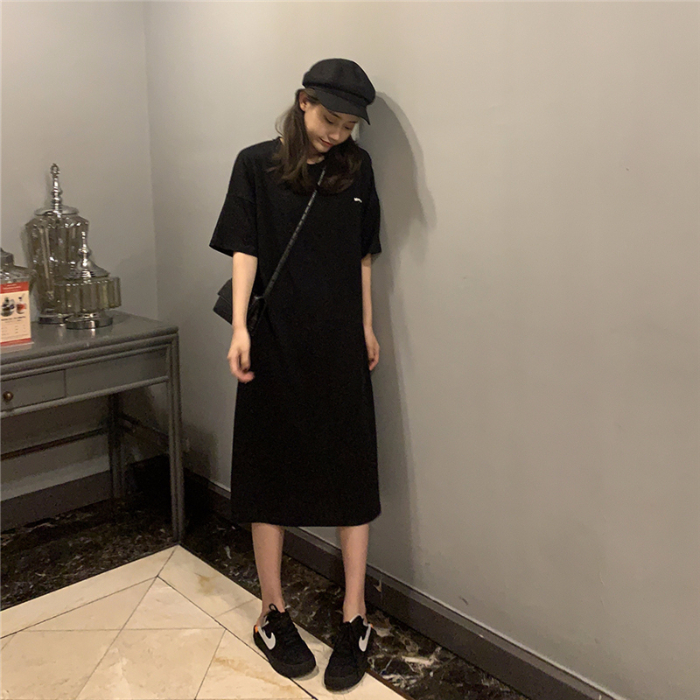 Official figure long skirt women's dress summer Korean loose over knee pocket long
