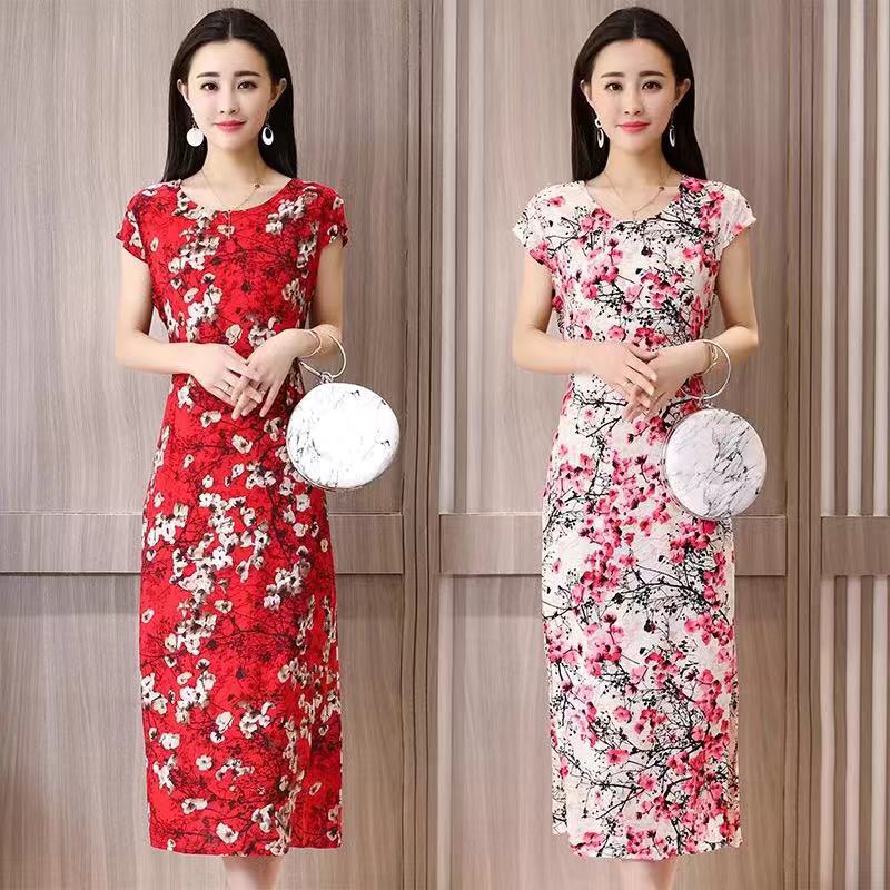 New spring and summer lady waist up improved cheongsam temperament Chiffon Dress print with slim skirt