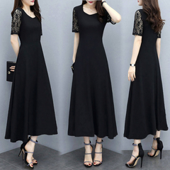 Large size women's new Fat Princess lace FAIRY DRESS covering belly and showing thin dress medium length women Xiajin