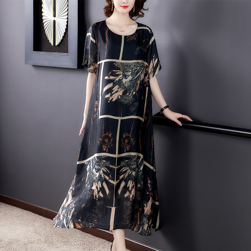 Dress women's summer new loose retro printed word skirt