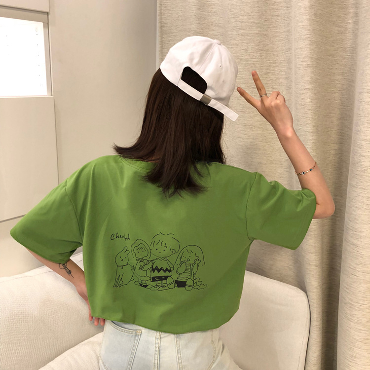 Summer Korean version ins harasufeng student versatile short sleeve T-shirt women BF loose cartoon print half sleeve clothes fashion