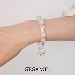 飒米天然棉裂纹白水晶串珠925纯银铃兰吊坠手链轻奢小众清冷感