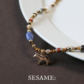 原创设计马年本命年毛衣链女能量小马切面石混珠百搭轻奢长项链