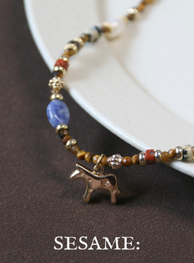 原创设计马年本命年毛衣链女能量小马切面石混珠百搭轻奢长项链