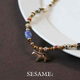 原创设计马年本命年毛衣链女能量小马切面石混珠百搭轻奢长项链