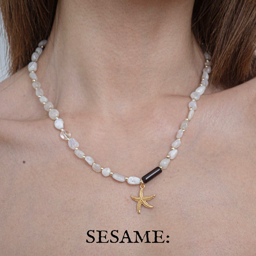 飒米SESAME无尽之夏海星吊坠天然石串珠度假海边金色项链延长链