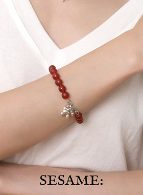 「新年礼物」烟花天然红玛瑙手链女黑曜石手串女款生日礼物送闺蜜