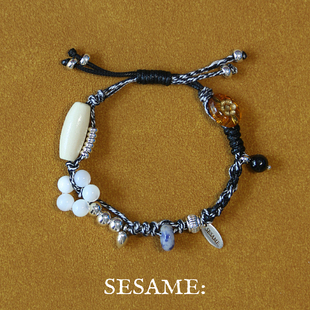「新品 编织手绳手链可调节 」飒米波西米亚风保色花花天然石藏式