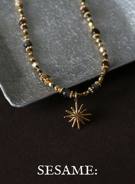 虎眼石串珠毛衣链女高级感长项链