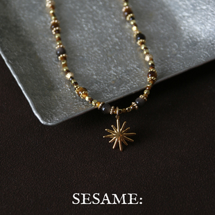 「新年礼物」原创设计虎眼石串珠星芒吊坠毛衣链女金莫瑞风高级感