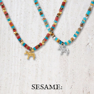 「新年礼物」本命马年马上爆富小马吊坠项链女新年多巴胺毛衣链