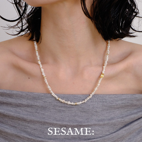 飒米SESAME极光小珍珠金色细项链女轻奢OT扣百搭毛衣链