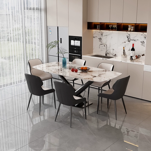 Рок домов обеденный стол домохозяйство Сочетание квартир итальянская ярко -высокая прямоугольная современная минималистская световая роскошная обеденная столик