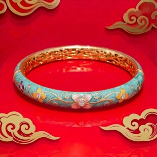 景泰蓝珐琅系列儿童手镯宝宝女铜胎掐丝珐琅彩镀金双层时尚送礼物