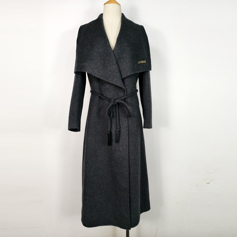 932新款2025秋冬高端长款过膝系带绵羊毛外套双面山羊绒大衣女3QR