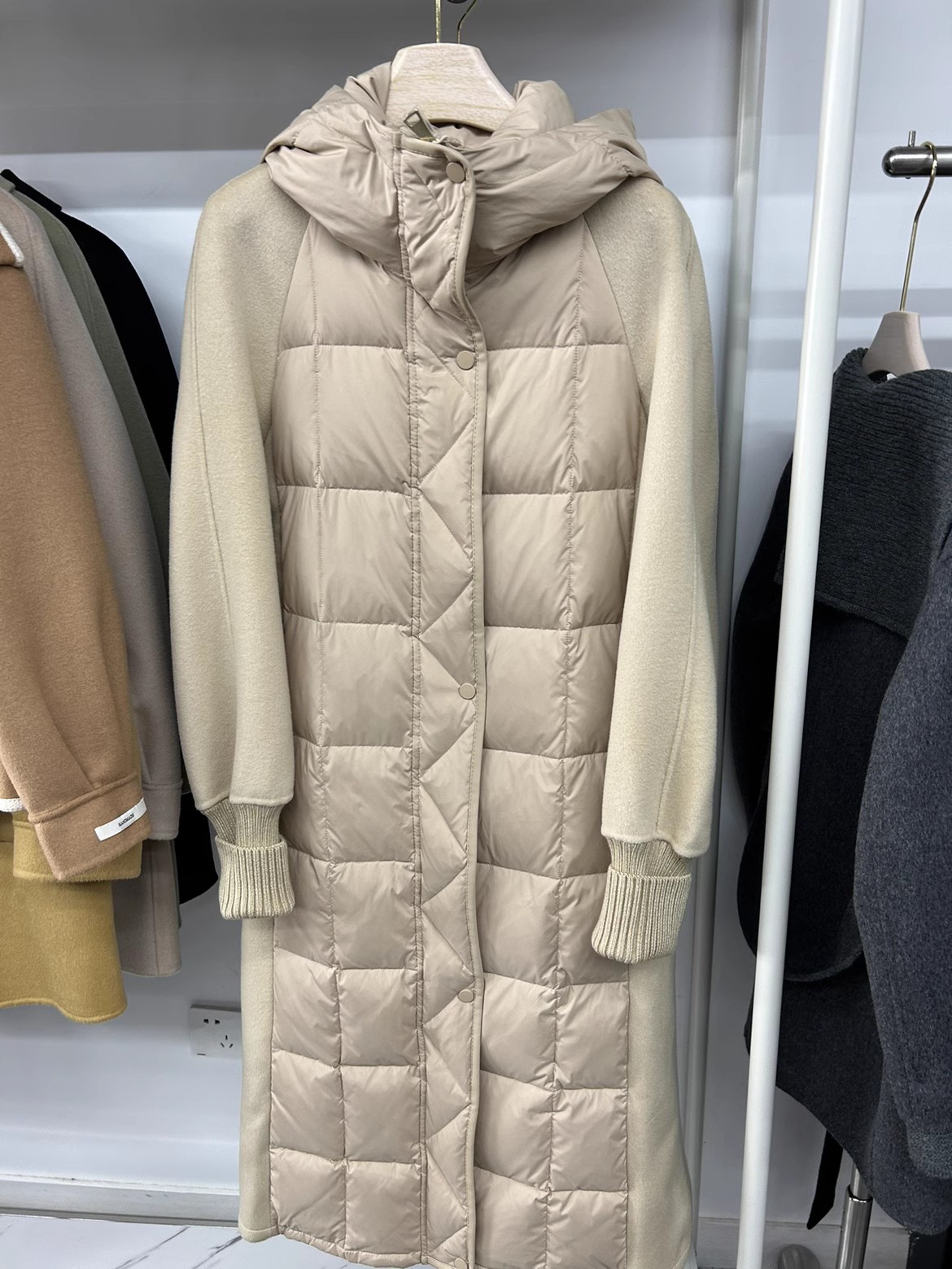 3QR羊毛双面拼接白鸭绒羽绒大衣