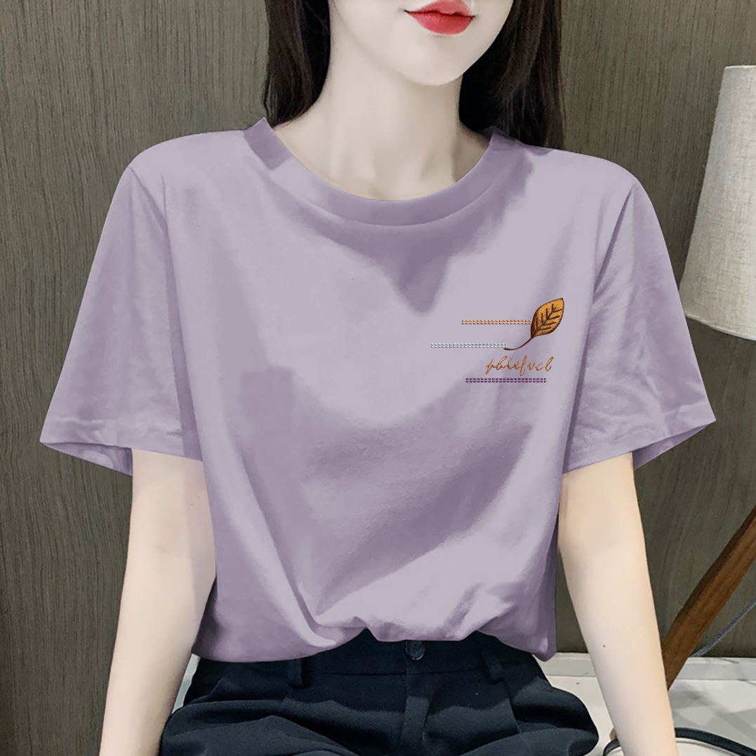 纯棉短袖t恤女夏季宽松紫色上衣
