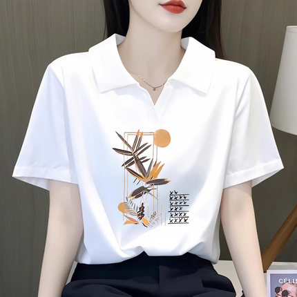 纯棉翻领短袖T恤女夏上衣宽松显瘦新中式复古文艺百搭外穿打底衫