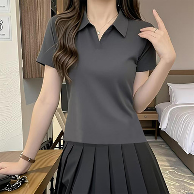 polo领翻领正肩短袖t恤上衣女夏