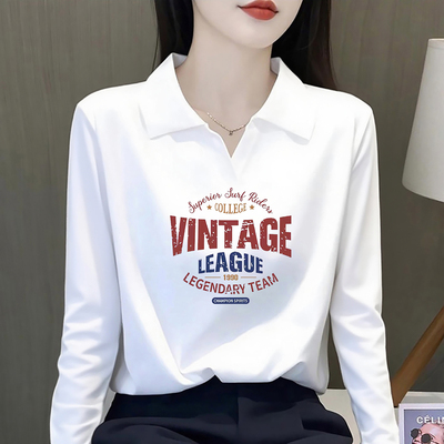 春秋新款宽松打底纯棉印花上衣女