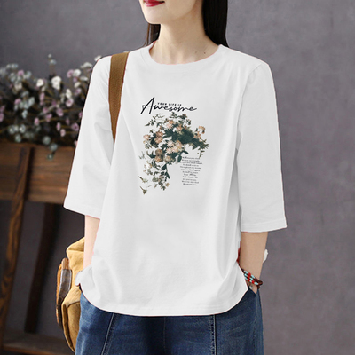 圆领下摆开叉设计感百搭T恤上衣