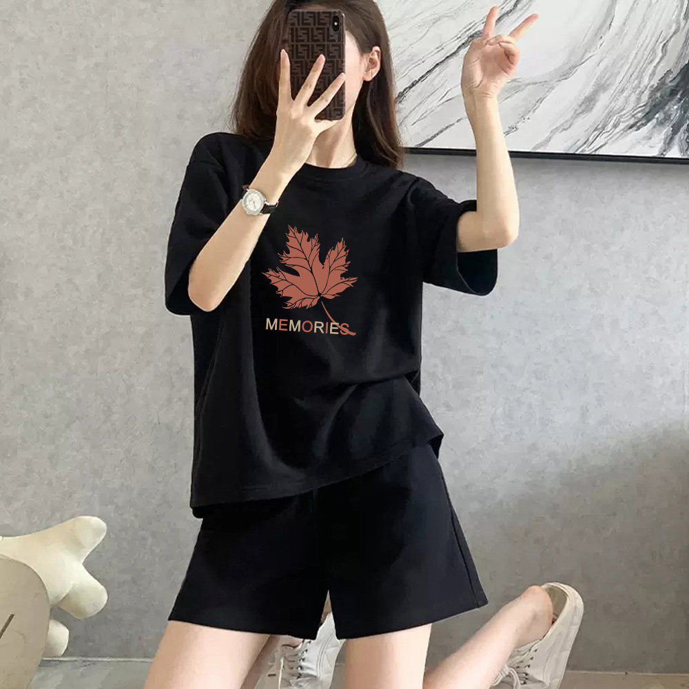 清仓捡漏两件套显瘦夏季新款印花短袖上衣短裤口袋休闲运动套装女