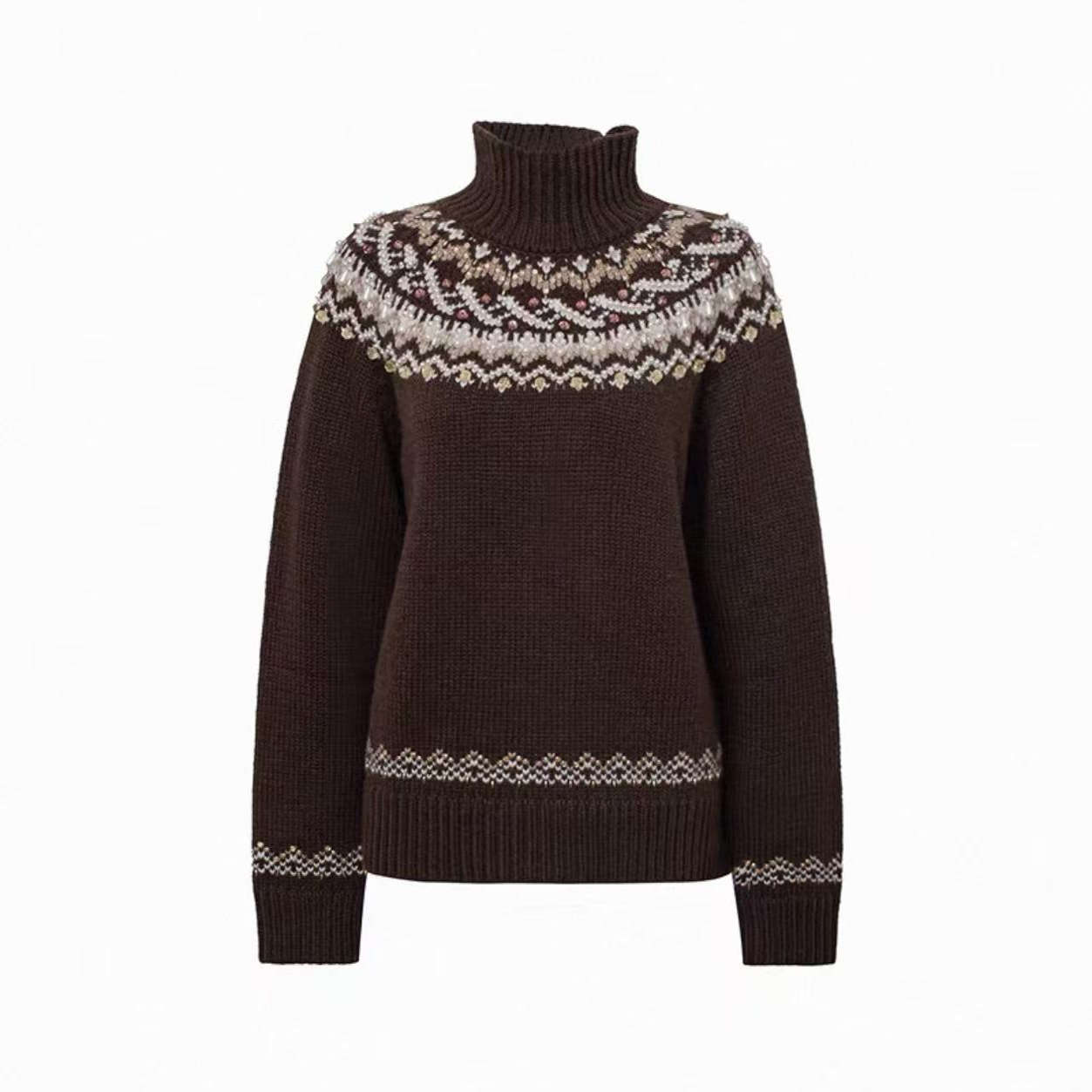 【非市场版 拉夫家】费尔岛秋冬提花订珠毛衣C-002M746