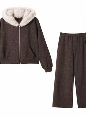 【獨家渠道资源】【加绒】休闲毛领连帽外套+裤子C-001M6723