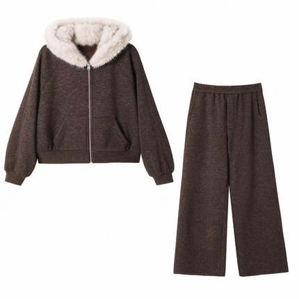 【獨家渠道资源】【加绒】休闲毛领连帽外套+裤子C-001M6723