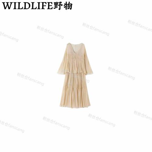WILDLIFE｜杏粉色真丝顺于抽皱连衣裙（含内搭）C-001M7544