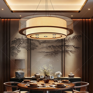 新中式餐桌吊灯中古带射灯餐厅餐饮灯酒店民宿饭店包厢吧台灯具
