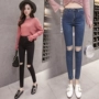 Mùa hè 2019 mới bó sát chân skinny quần đầu gối lỗ lớn quần jeans cổ điển của phụ nữ - Quần jean đồ công sở nữ