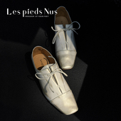 单鞋 Les 手工擦色复古小皮鞋 女系带方头德比鞋 Pieds Nus小众设计