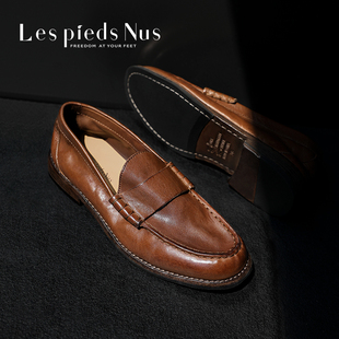 LesPiedsNus 英伦风真皮手工乐福鞋 复古做旧懒人鞋 重工水洗工艺