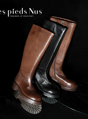 Les Pieds Nus 水洗马皮 纯手工極简及膝高靴 骑士靴厚底烟筒靴女